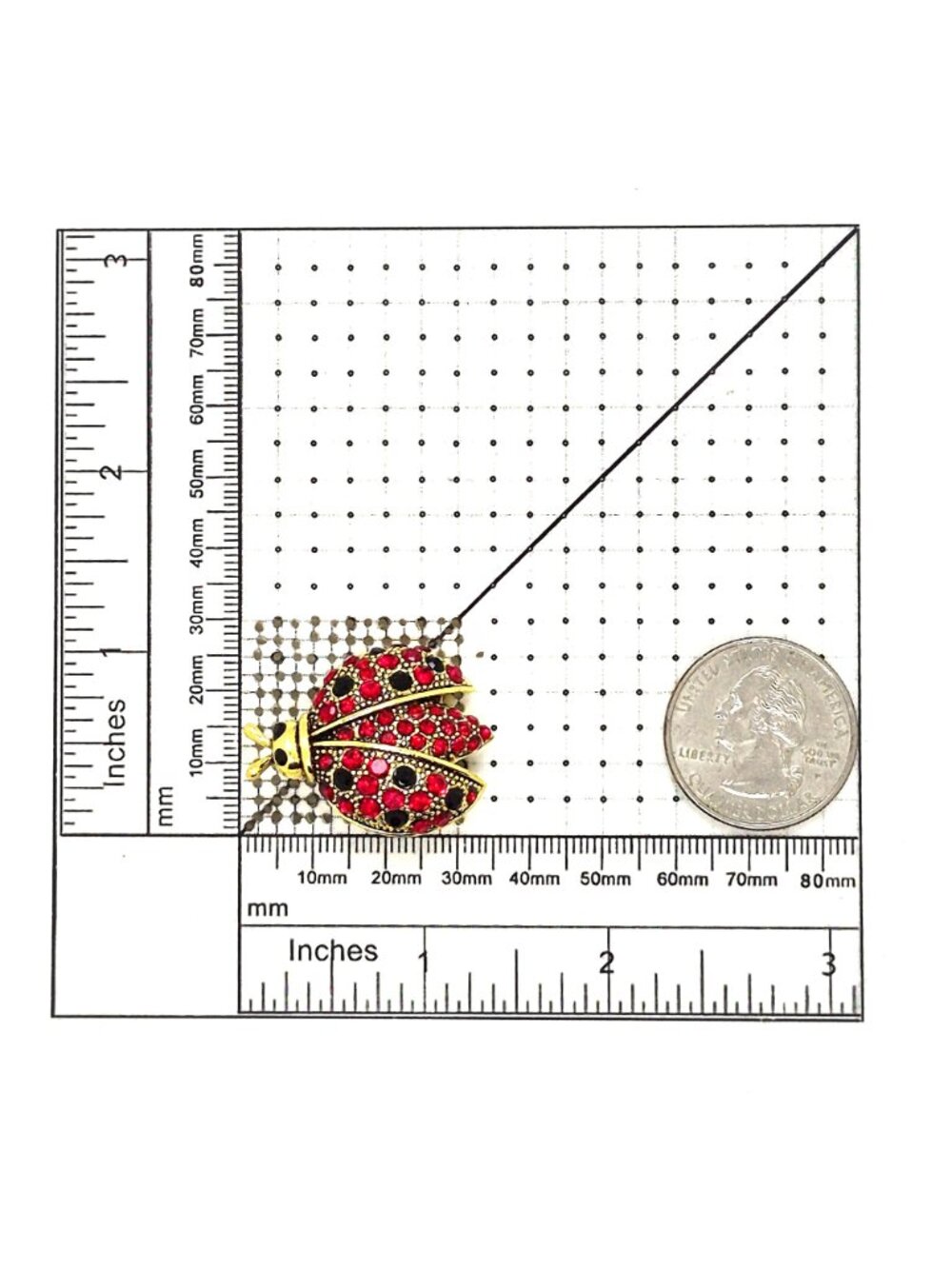 Vintage Red Ladybug Brooch Pin Gold Rhinestone Beetle Crystal Insect Jewelry New - Picture 5 of 5